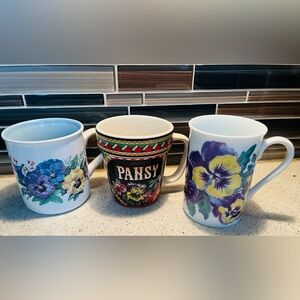 1990s 3 pansies mugs EUC